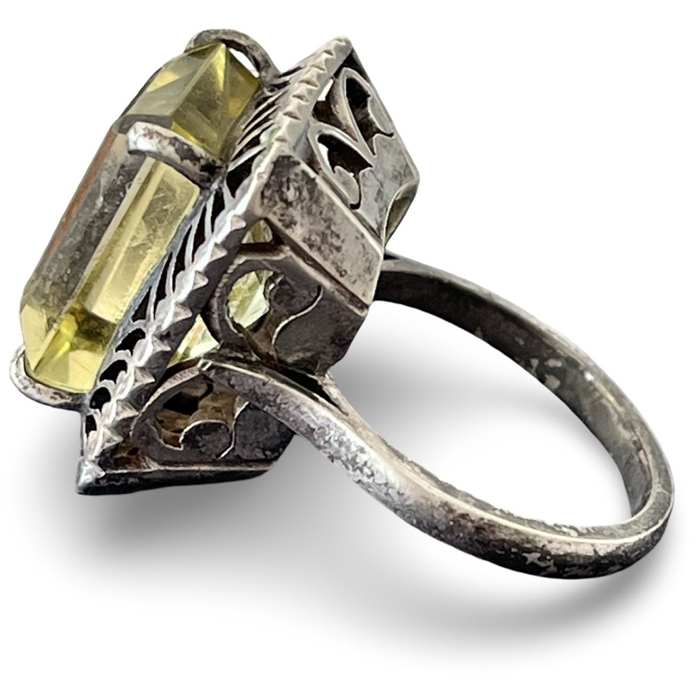 Vintage 1920s Art Deco Yellow Citrine Ring Size 7.25 - Picture 3 of 6